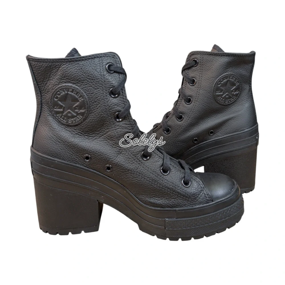 Converse Chuck 70 De Luxe Heel Leather Black Monochrome Sneaker Boot Womens 9 - Picture 10 of 10